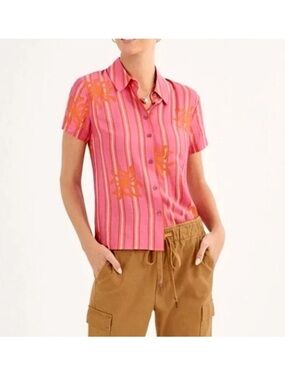 CAbi Pink and Orange Striped Shirt